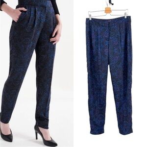 Long Tall Sally Trouser Pant Paisley Blue Purple Tapered Pleated Straight Wide